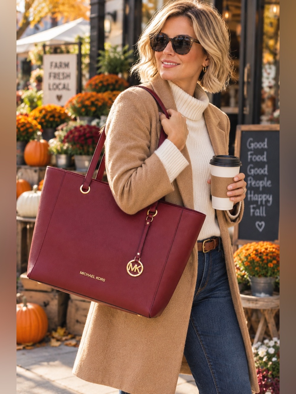 Michael Kors Burgundy Large Tote Bag Gold Hardware
